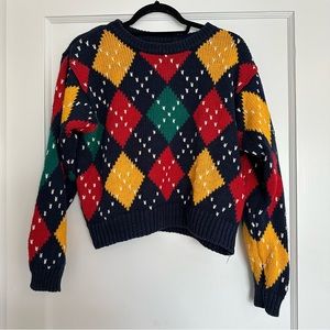 Vintage 90s Liz Sport colorful argyle crewneck sweater eclectic Women’s Petite S